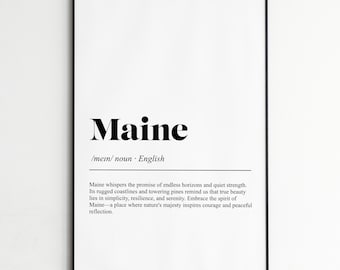 Impresión de definición de Maine, elegante diccionario de arte mural, póster de tipografía clásica, decoración de pared para el hogar
