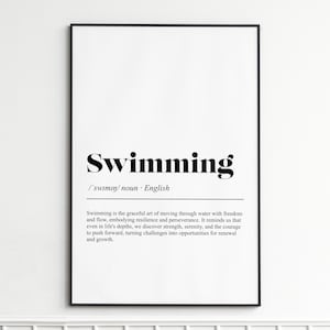 Swimming Definition Print , Inspirational Dictionary Wall Art , Modern Typography Poster , Home Decor Wall Art