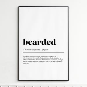 Bearded Definition Print , Elegant Typography Wall Art , Modern Home Decor , Unframed Poster for Living Room or Office