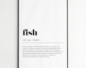Lámina con definición de pez / Regalo único para amantes de la pesca / Arte minimalista para la pared