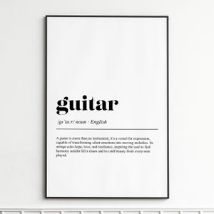 Guitar Definition Print , Inspirational Typography Wall Art , Vintage Dictionary Style Poster , Home Decor Wall Decor