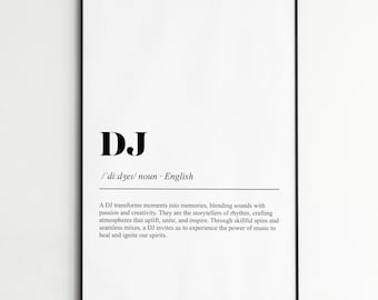 DJ Definition Print , Inspirational Typography Wall Art , Modern Dictionary Poster , Home Decor Wall Art