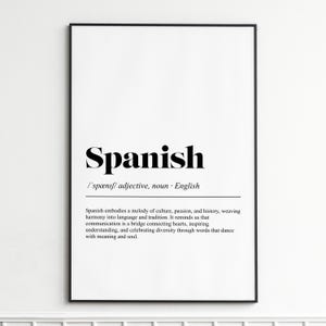 Spanish Definition Print , Elegant Typography Wall Art , Modern Dictionary Poster , Gift for Language Lovers