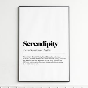 Serendipity Definition Print , Elegant Dictionary Typography Wall Art , Modern Minimalist Home Decor , Inspirational Wall Poster