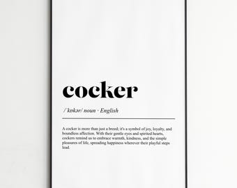 Cocker Definition Print , Elegant Dictionary Wall Art , Classic Typography Poster , Home Decor Wall Art