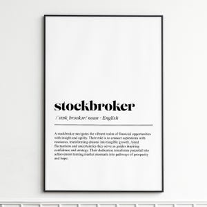 Stockbroker Definition Print , Elegant Dictionary Wall Art , Modern Typography Poster , Home Decor Wall Art