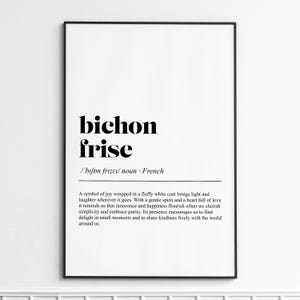 Bichon Frise Art Print , Elegant Dog Word Definition Wall Art , Minimalist Home Decor , Gift for Pet Lovers