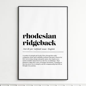 Rhodesian Ridgeback Definition Print , Elegant Dictionary Wall Art , Modern Typography Home Decor , Wall Art Poster for Living Room