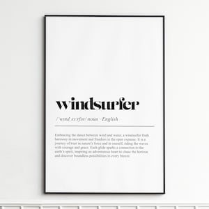 Windsurfer Definition Print , Typography Wall Art Featuring Definition and Meaning , Modern Home Decor Poster , Nautical Wall Decor Gift