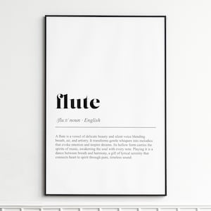 Flute Definition Print , Elegant Typography Wall Art , Modern Dictionary Poster , Home Decor Gift