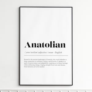 Anatolian Definition Print , Elegant Dictionary Wall Art , Classic Typography Poster , Unique Gift for Home or Office