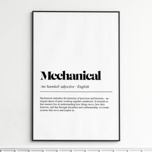 Mechanical Definition Print , Elegant Typography Wall Art , Modern Dictionary Decor , Home Office Wall Decor
