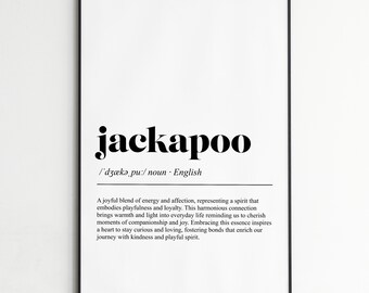 Stampa artistica di Jackapoo, decorazione murale con definizione di parola, arredamento minimalista per la casa, regalo per gli amanti dei cani