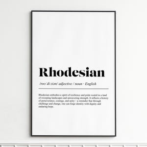 Rhodesian Definition Print , Elegant Dictionary Wall Art , Modern Typography Poster , Home Decor Wall Art