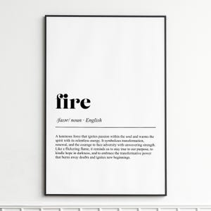 Fire Definition Print , Inspirational Typography Wall Art , Modern Dictionary Poster , Home Decor Gift