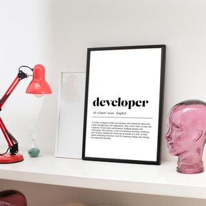 Software Developer Definition Print , Inspirational Typography Wall Art , Modern Dictionary Poster , Home Office Decor image 2