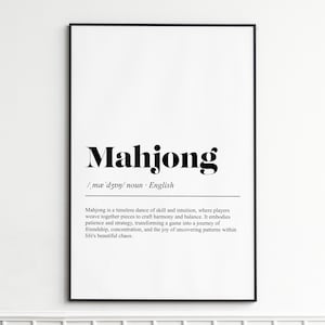 Mahjong Definition Print , Elegant Dictionary Typography Wall Art , Classic Asian-Inspired Decor , Gift or Present for Game Enthusiasts