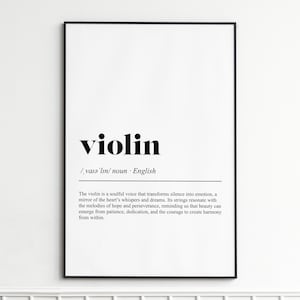 Violine Definition Print, Elegante Wörterbuch Wandkunst, Klassische Typografie Poster, Wohnkultur Wandkunst