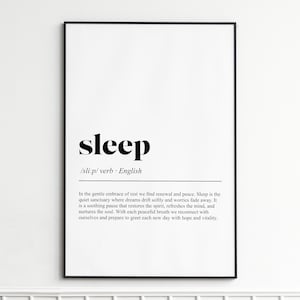 Sleep Definition Print , Elegant Typography Wall Art , Minimalist Dictionary Poster , Home Decor Gift image 1