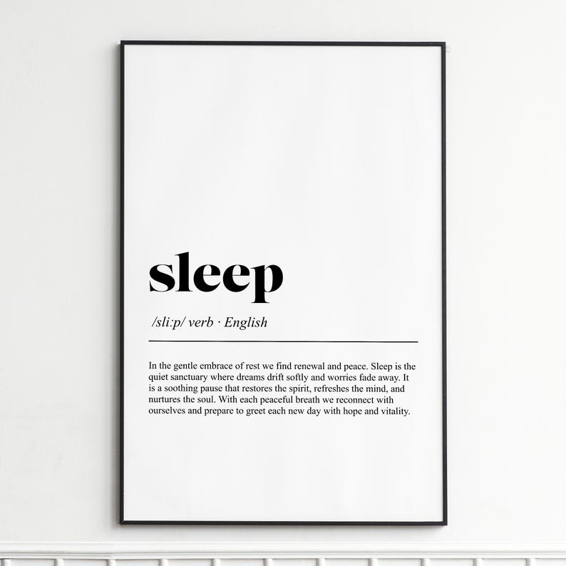 Sleep Definition Print , Elegant Typography Wall Art , Minimalist Dictionary Poster , Home Decor Gift image 1