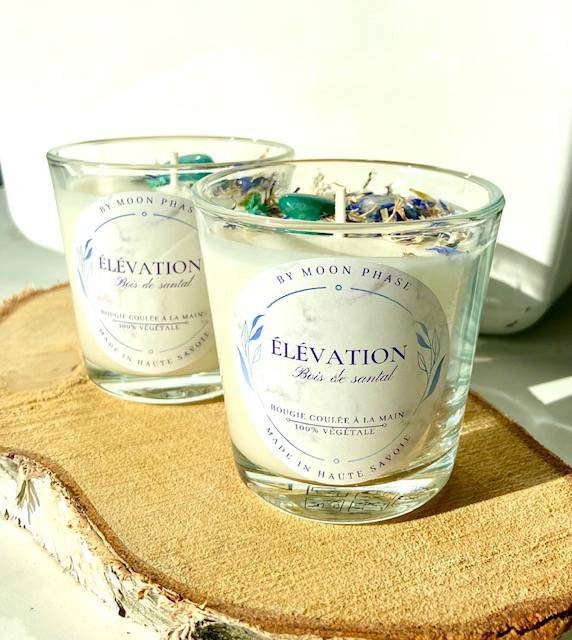 Bougie Énergétique Élévation Medium - Lapis Lazuli Amazonite Fleurs Séchées