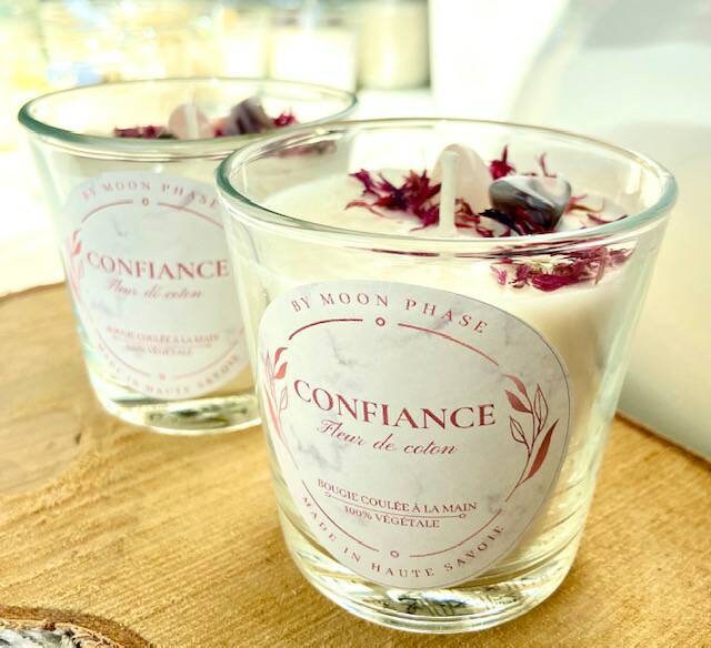 Bougie Énergétique Confiance Medium - Quartz Agate Fleurs Séchées