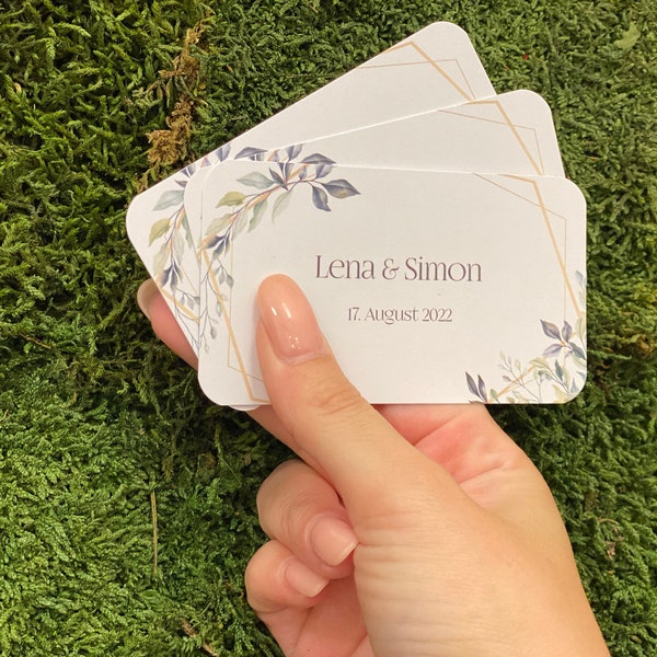 84 tarjetas fotográficas exclusivas e individuales para la boda con tu nombre en un diseño floral para fotomatón y fotos con teléfono móvil