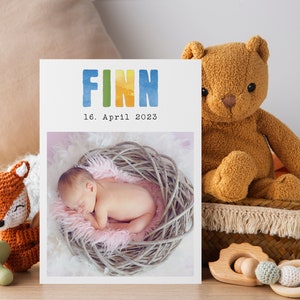 Danksagungskarte "Finn" mit Umschlag zur Geburt Babykarte Junge Mädchen