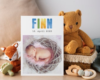 Danksagungskarte "Finn" mit Umschlag zur Geburt Babykarte Junge Mädchen