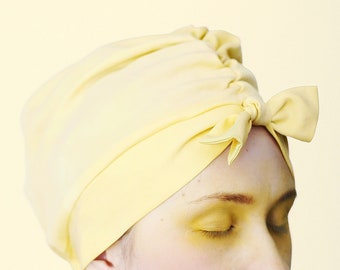 Vegan hair TURBAN - natural dye sleep BONNET - hair wrap - tencel headwrap - yellow hair CAP