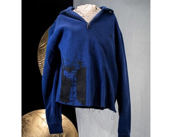 Blue Crop Top Sweater-- Custom Vintage Clothing
