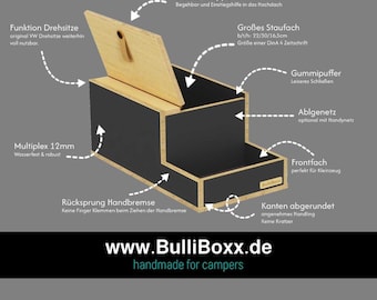 Bulli|Boxx Center Console XL Black Edition for VW Bus T5 T6 T6.1 Extra Storage Space