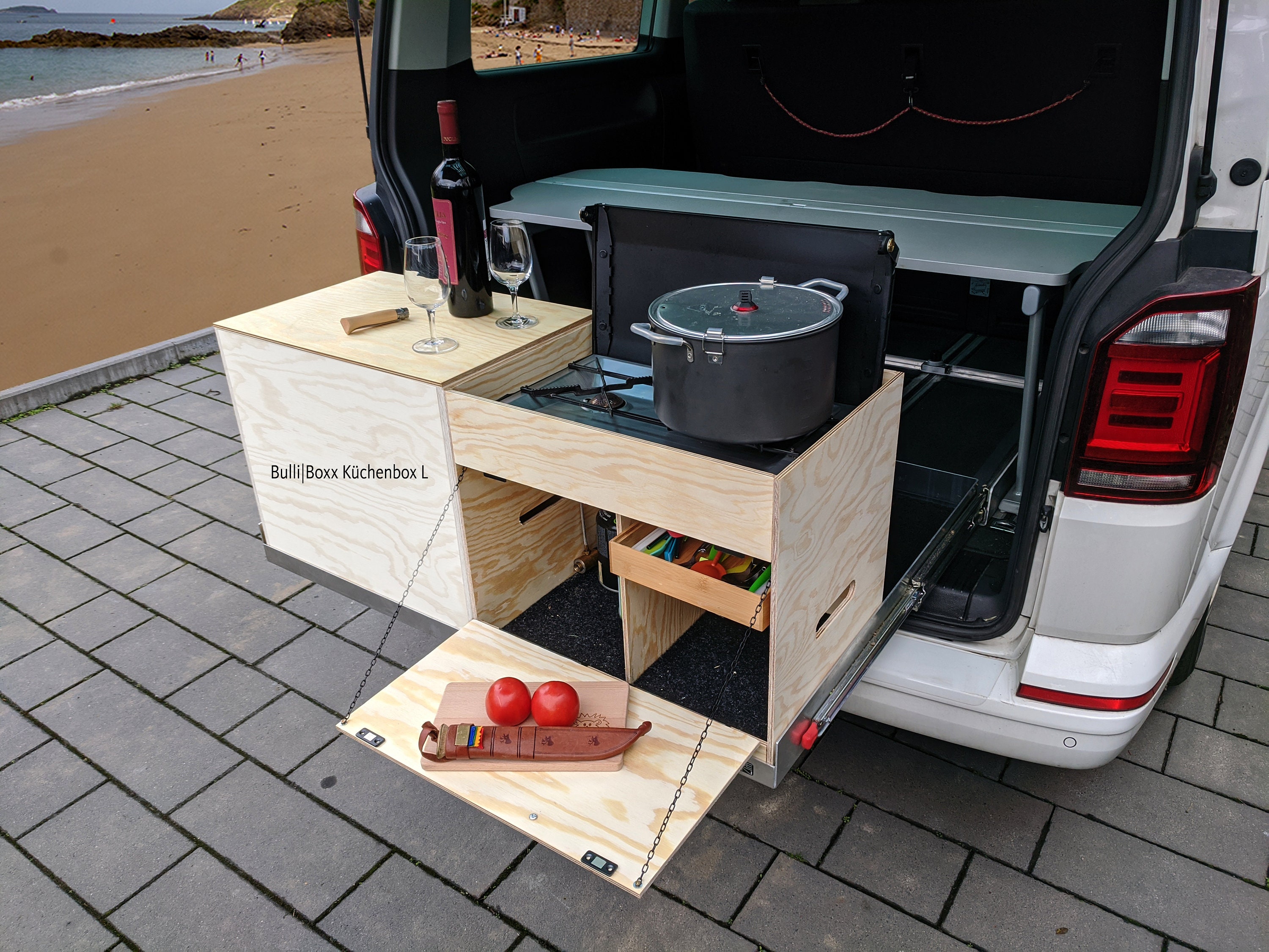 VW Rear Kitchen for T5 T6 T6.1, Camping Expansion, California Beach, for  Rear Pull-out, Wooden Boxes, Cooking, Gas Stove, Volkswagen, Camping  Kitchen, Van -  Denmark