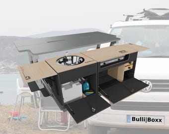 Rear kitchen with cooking box and water box for VW T5, T6, T6.1
