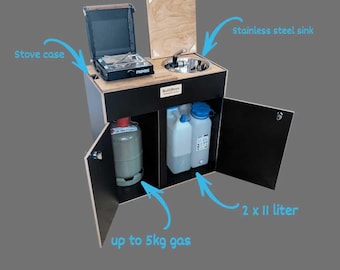 Camping furniture - Cooking and washing tower for interior behind driver's seat