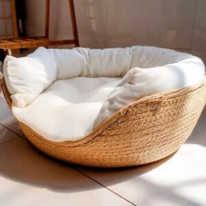 Pet Bed Cat Mat Kennel Dog Beds Sofa Bamboo Weaving Comfortable Nest Baskets Waterproof Cozy Handmade