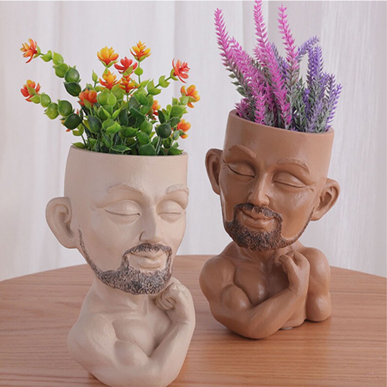 Face Flower Pot Head Planter Pot Succulent Planter Cute Resin Etsy