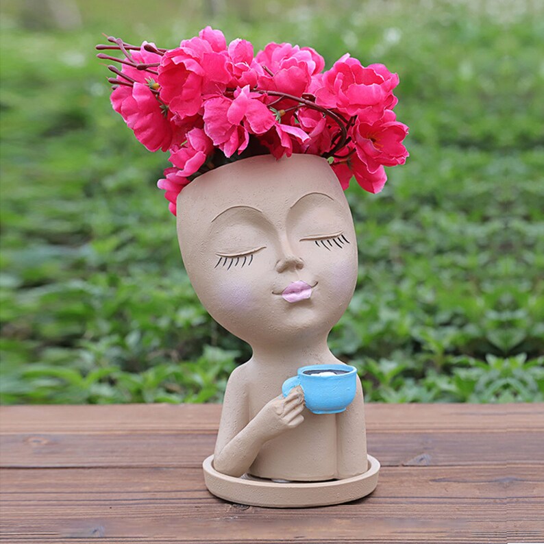 Head Planter Pot Face Flower Pot With Drainage Hole Handmade Etsy