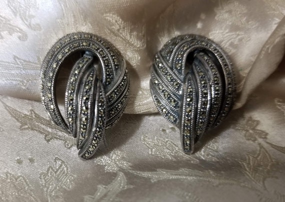 STUNNING ART DECO Sterling Silver Earrings - image 3