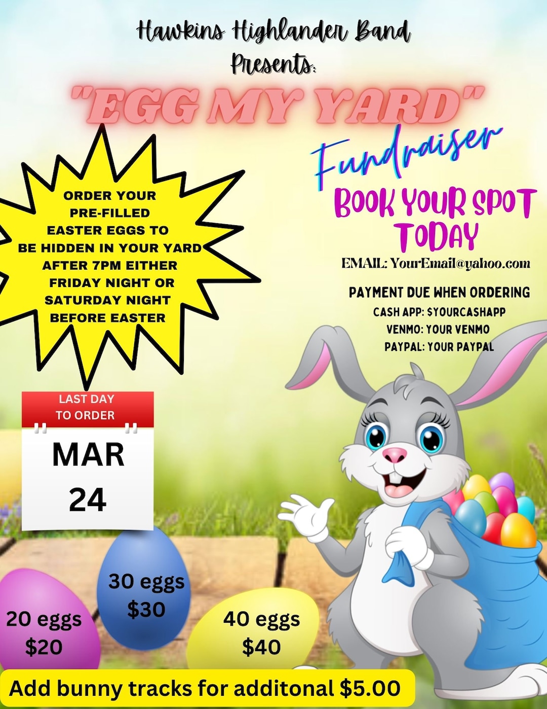 Editable Egg My Yard Fundraiser Template With Order Form. Easy to Use