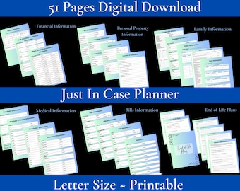 Just In Case Planner - End of Life Planner - Emergency Planning- Funeral Arrangements- Binder Digital Download Printable