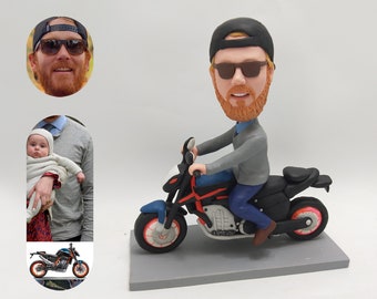 Custom dad on motorcycle bobblehead, custom motorcycle bobblehead, personalized birthday gift for dad, best anniversary gift for husband