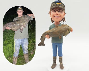 Custom Fishing Bobblehead: Personalized Fisherman 3D Statue