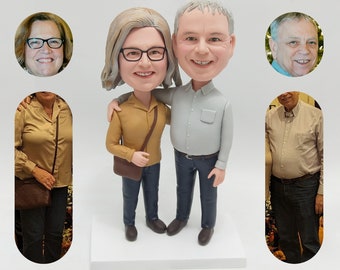 Figurine personnalisée pour parents, cadeau 50e anniversaire pour parents, figurine personnalisée pour couple, cadeau d'anniversaire de Saint-Valentin pour couple