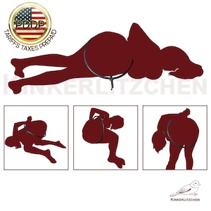 May include: A dark red silhouette of a figure in various poses, featuring a thin black circular metal hoop with a small locking mechanism. The image includes the text KINKERLITZCHEN and a circular logo with the American flag and PDDP text.