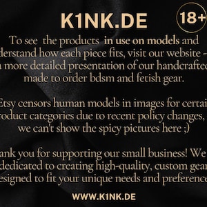 May include: Dark background with text in a gold color. The text includes the website address K1NK.DE and the words "bdsm and fetish gear." An "18+" symbol is in the upper right corner.