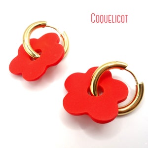 Créoles interchangeables forme fleur/Boucles d'oreilles fleurs en acier inoxydable pour femme/Bijoux colorés/Idée cadeau/Coquelicot image 2