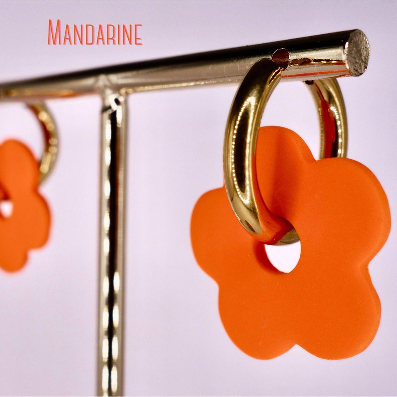 Créoles interchangeables forme fleur/Boucles d'oreilles fleurs en acier inoxydable pour femme/Bijoux colorés/Idée cadeau/Coquelicot Mandarine