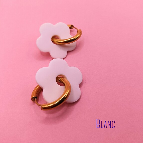 Interchangeable Flower shaped Hoop Earrings Stainless Steel Flower Earrings for Women Colorful Jewelry Gift Idea White Etsy