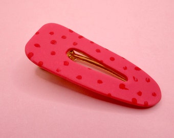 Barrette à cheveux Saint Valentin, Pince à cheveux rose à pois rouges, Accessoire cheveux original, Cadeau femme ou fille, Pince crocodile